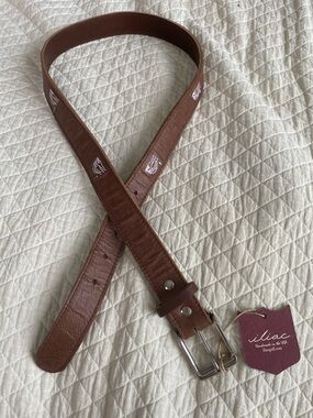 NWT Iliac Golf Brown Leather Strato Belt Embroidered Tree Star Size 40